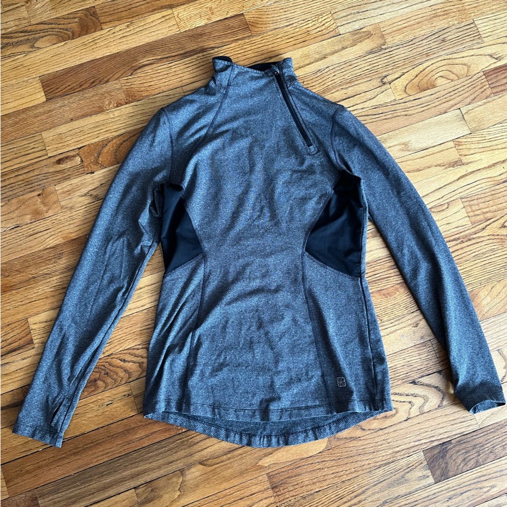Gray and Black Long Sleeve Tech Half Zip Top